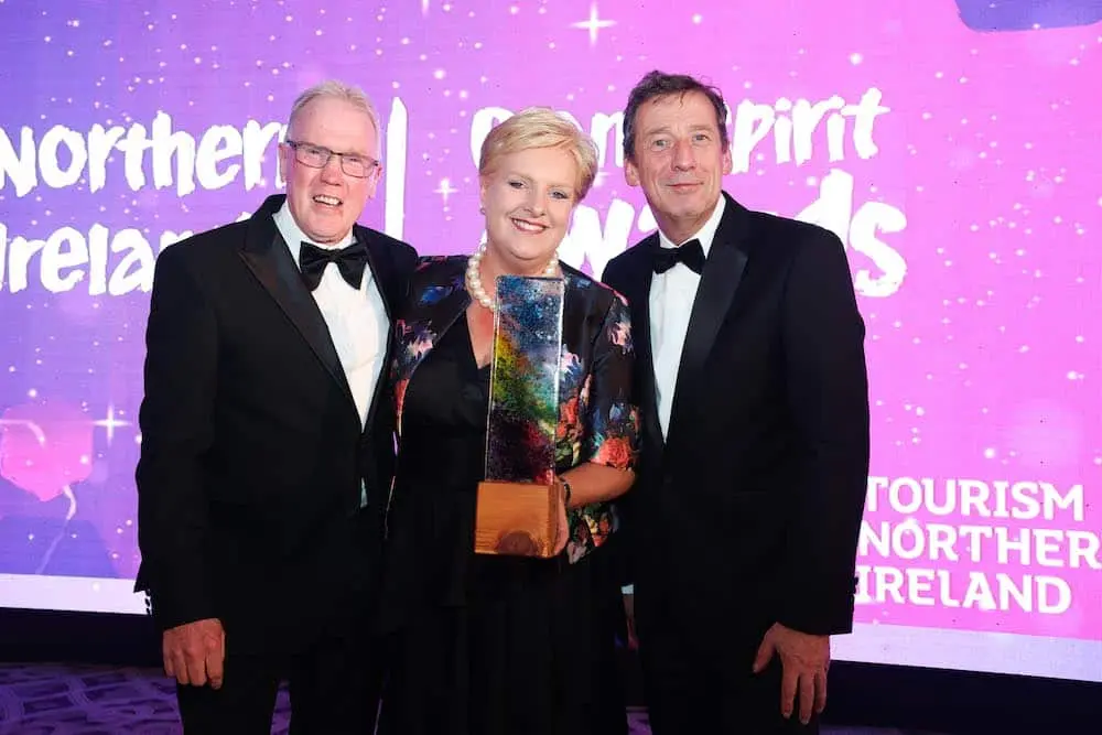Cranfield Alpacas winning Small Visitor Experience of the Year at Tourism NI awards